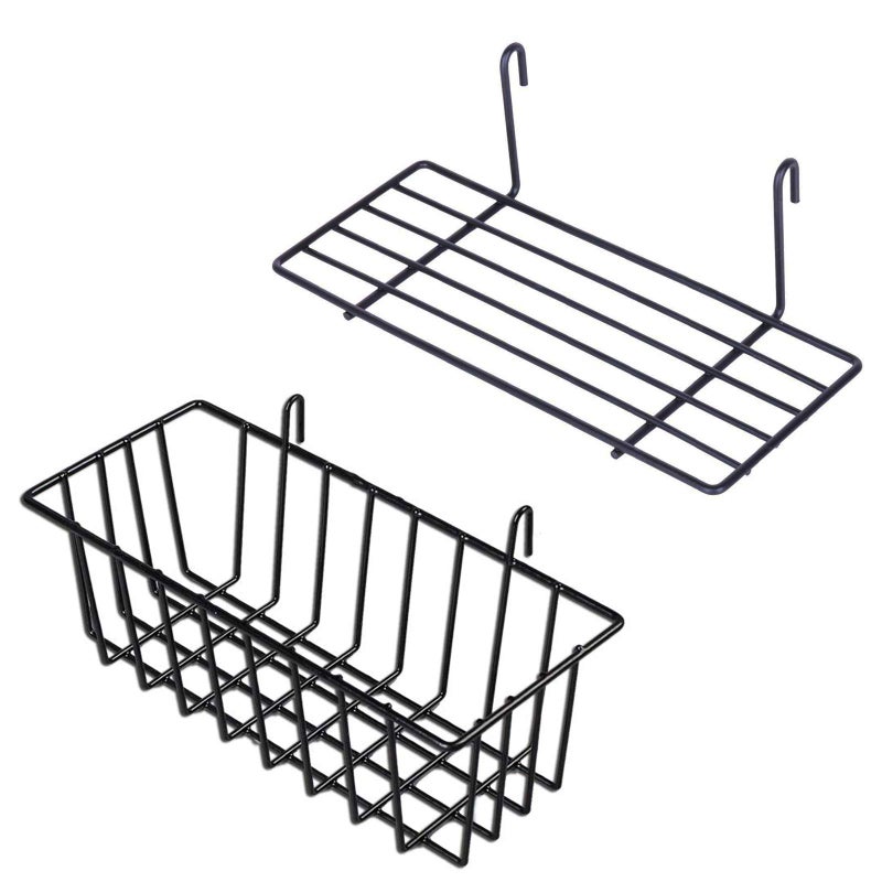 GBYAN Grid Wall Basket Wall Grid Panel Accessories Wire Straight Shelf with Hook Organizer for Home, Black - Image 1